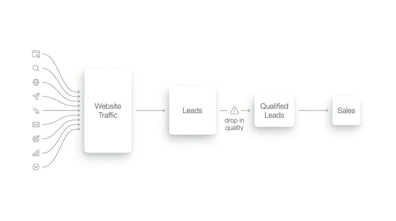 lead generation funnel quality drop premium business illustration