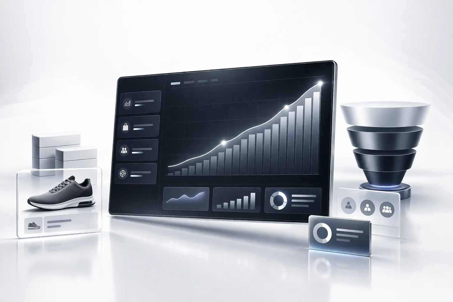 Meta Ads case study dashboard showing ecommerce growth funnel and conversion analysis